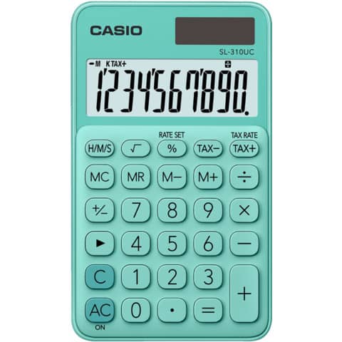 Calcolatrice tascabile CASIO 10 cifre - solare e batteria Verde - SL-310UC-GN-W-EC